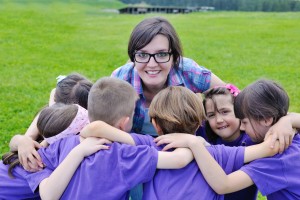 happy kids with counselor